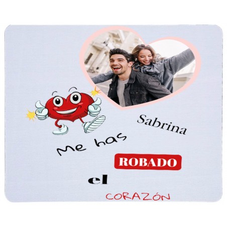 Mouse pad branco, você roubou meu coração, personalizado com nome e foto colorida.