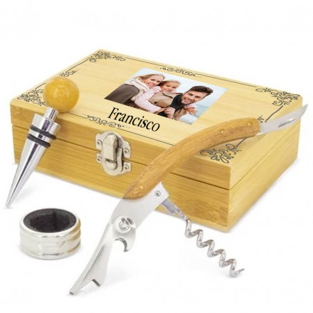 Conjunto de vinho personalizado com nome e foto em cores