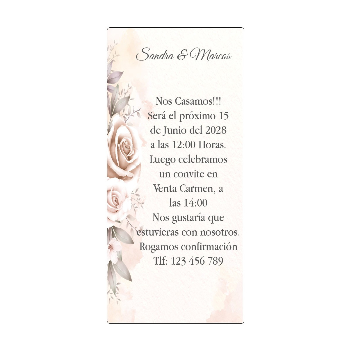 Convite de casamento flores personalizado com texto
