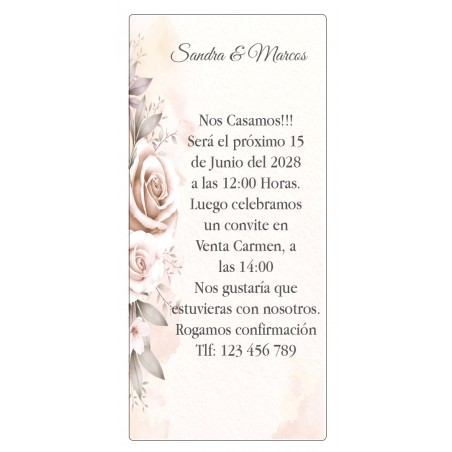 Convite de casamento com flores personalizadas com texto