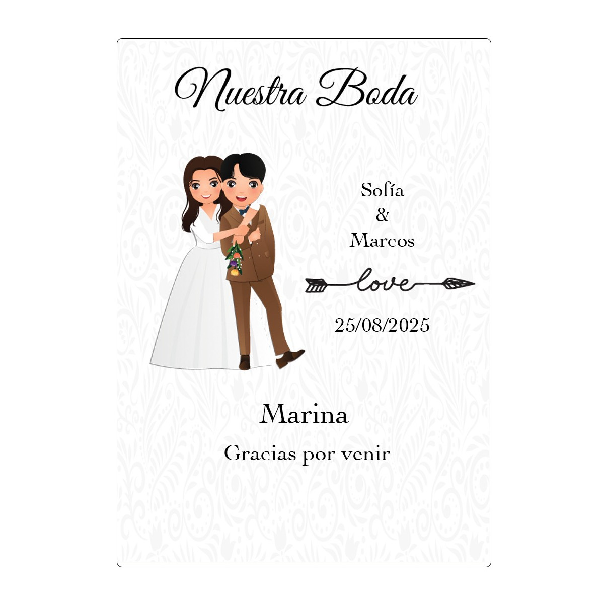 Adesivo personalizado para casamento com nome dos convidados e dos noivos