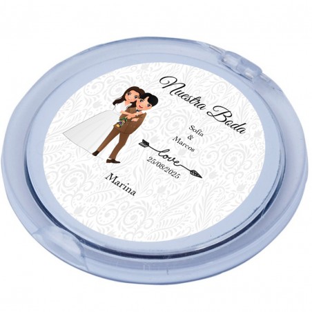 Espelho personalizado com nome da convidada e dos noivos para casamentos