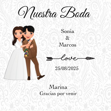 Adesivo quadrado personalizado com o nome dos convidados e dos noivos