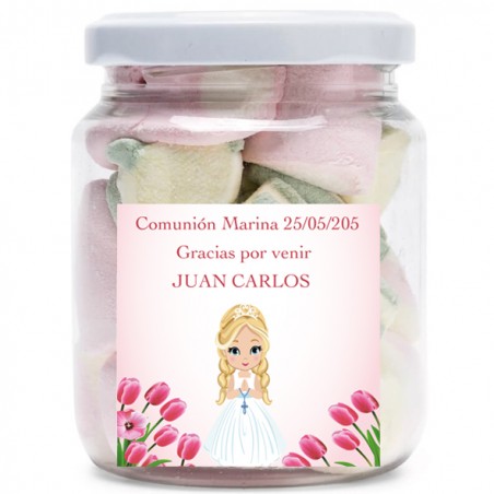 Frasco de doces personalizado com o nome do convidado e a...