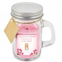 Vela aromática rosa personalizada com nome de convidado e menina de comunhão com adesivo