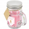 Vela aromática rosa personalizada com nome de convidado e menina de comunhão com adesivo