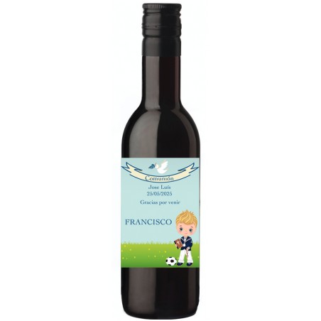 Vinho de comunhão infantil personalizado com adesivo do nome do convidado