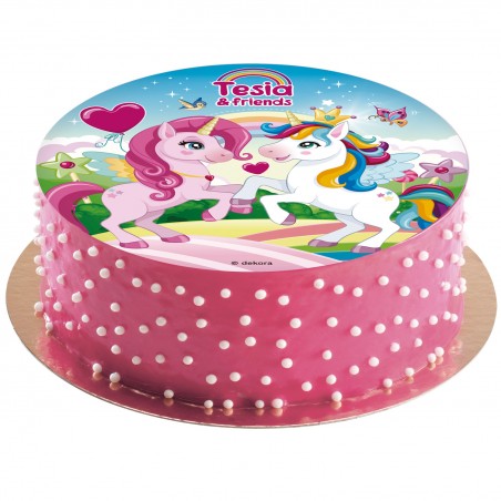Disco de bolo de unicórnio comestível