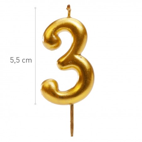 Vela de aniversário cor ouro número 3