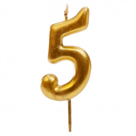 Vela de aniversário na cor dourada do número 5