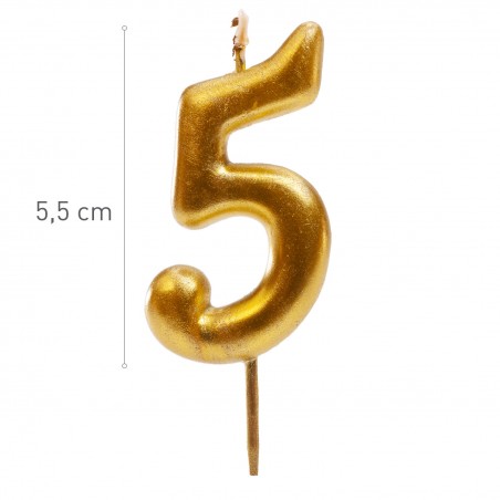 Vela de aniversário na cor dourada do número 5
