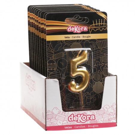 Vela de aniversário na cor dourada do número 5