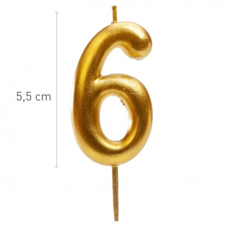 Vela de aniversário na cor ouro do número 6
