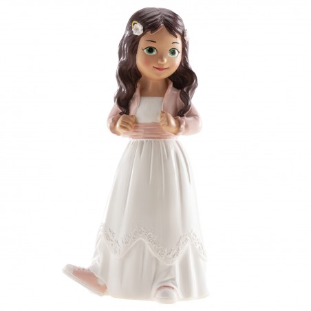 Figura da menina morena bolo com jaqueta rosa e sapatos esportivos