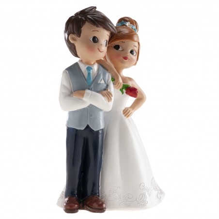 Figura de bolo de casamento noivos com flor vermelha
