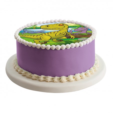 Bolacha comestível para bolo com desenho de dinossauro