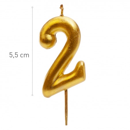 Vela número 2 dourada Brilho e elegância para o seu bolo