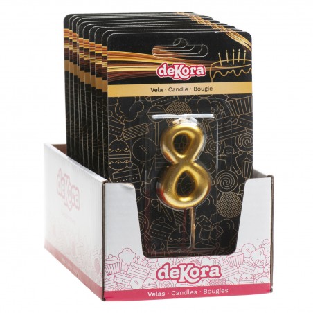 Vela de aniversário número 8 na cor dourada
