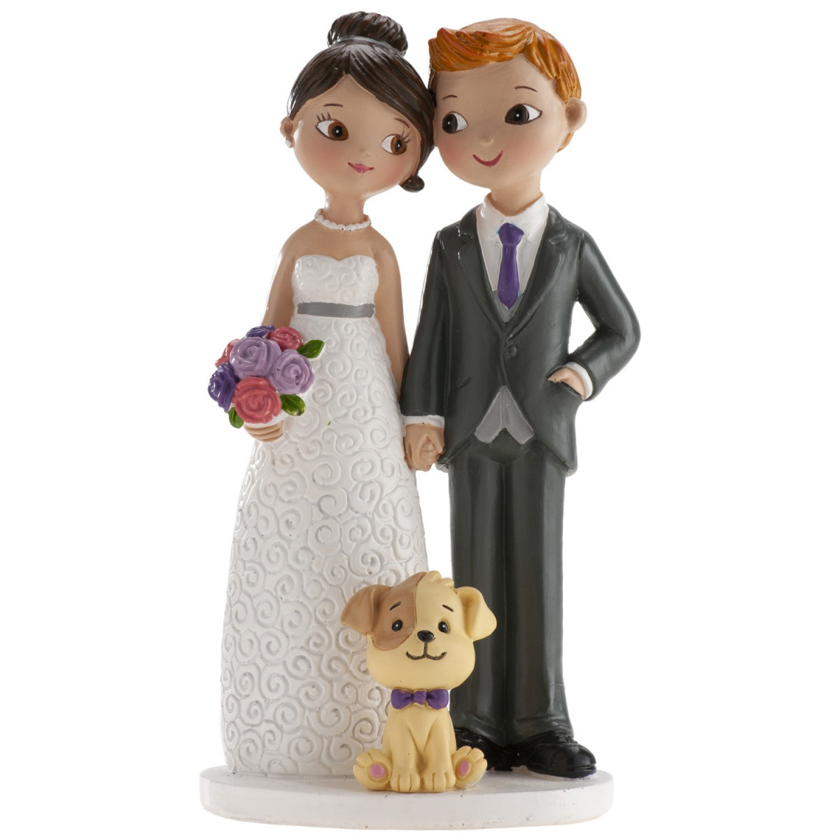 Figura de bolo de casamento noivos com cachorrinho