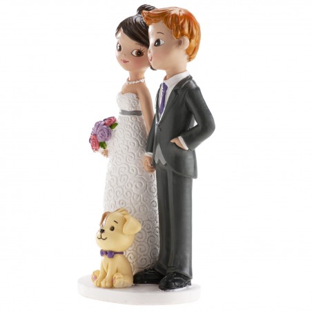 Figura de bolo de casamento noivos com cachorrinho