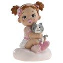 Figura de bolo para batizado de bebê menina com gatinho