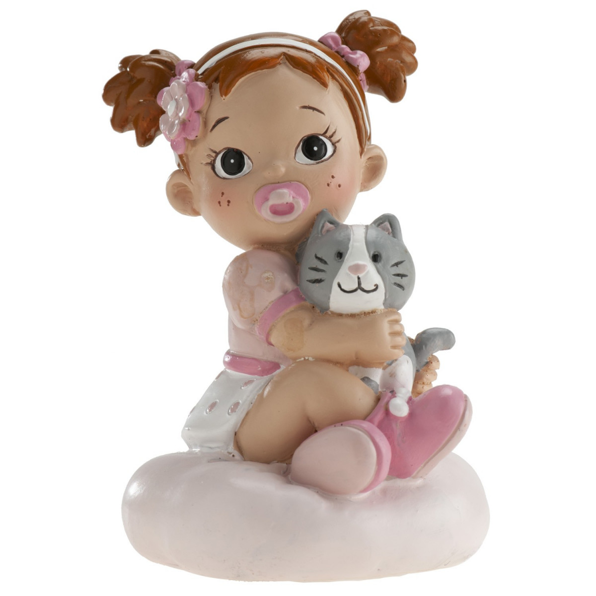 Figura de bolo para batizado de bebê menina com gatinho