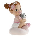 Figura de bolo para batizado de bebê menina com gatinho