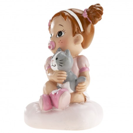 Figura de bolo para batizado de bebê menina com gatinho