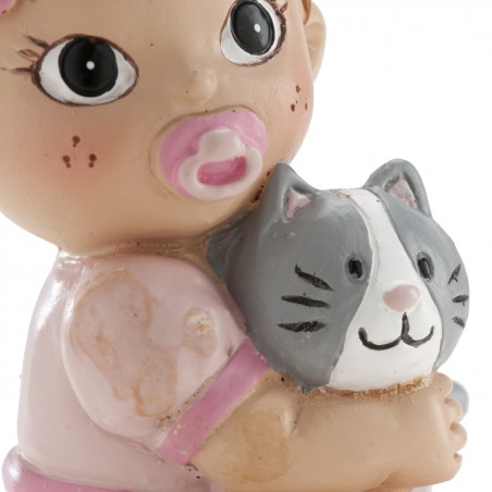 Figura de bolo para batizado de bebê menina com gatinho