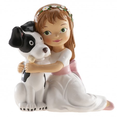 Figura do bolo comunhão menina com cachorrinho