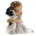 Figura do bolo comunhão menina com cachorrinho