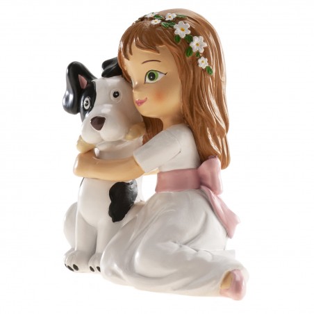 Figura do bolo comunhão menina com cachorrinho