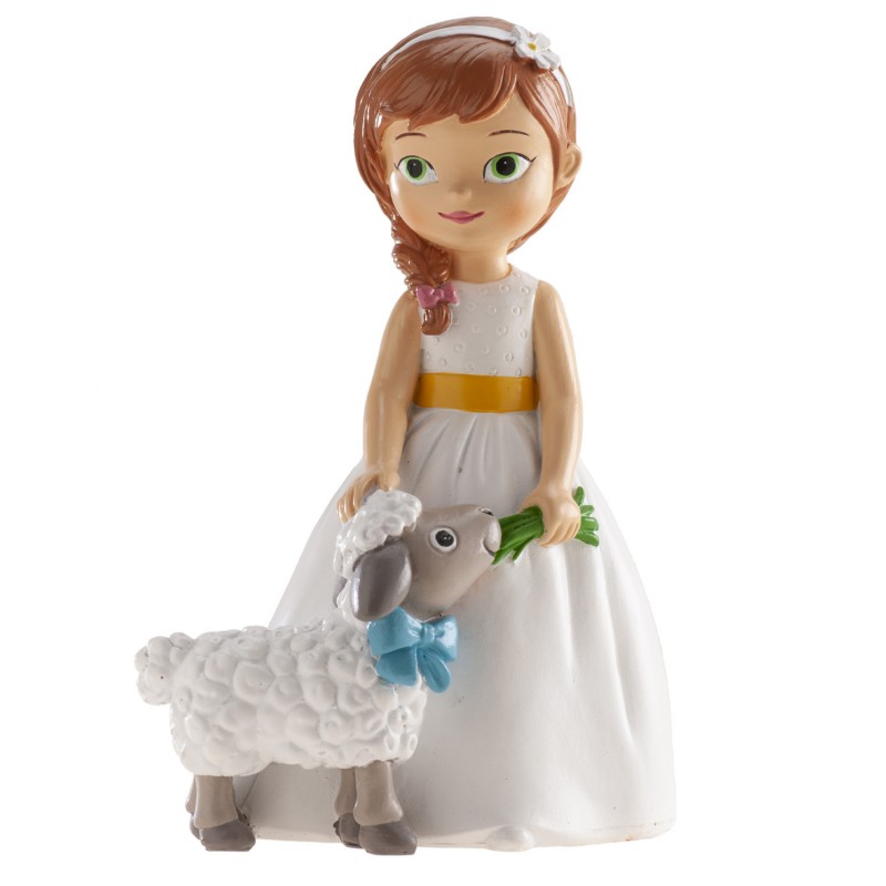 Figura de bolo comunhão de menina com ovelha Figura de bolo comunhão de menina com ovelha
