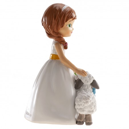 Figura de bolo comunhão de menina com ovelha