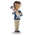 Figura de bolo menino comunhão com cachorrinho