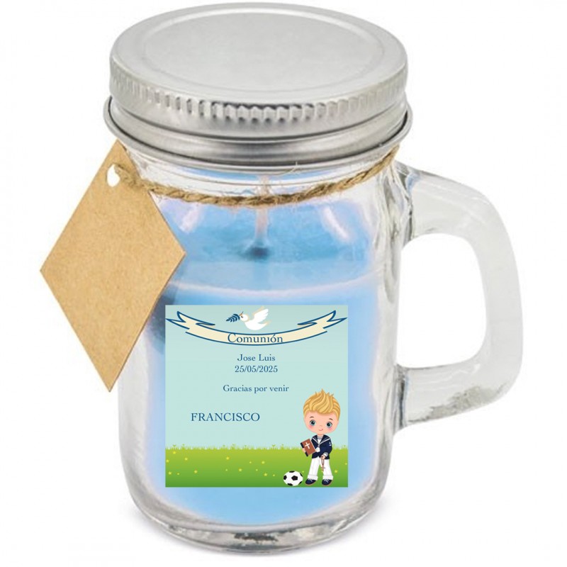 Vela aromática com adesivo personalizado com nome dos convidados