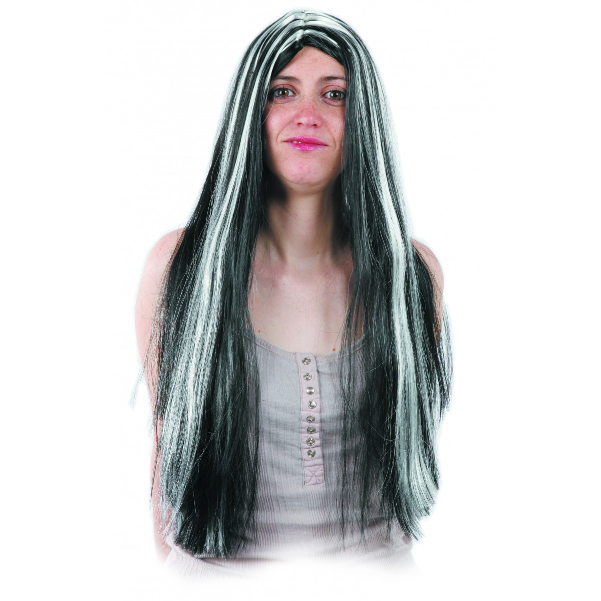 Peruca hippie mechas brancas
