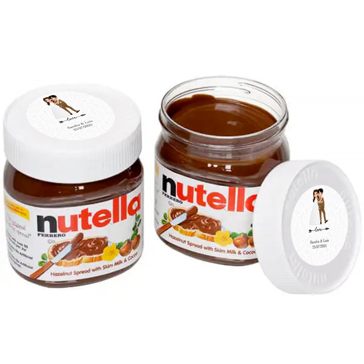 Nutella 25 gramas para casamentos personalizada com adesivo de 3 cm