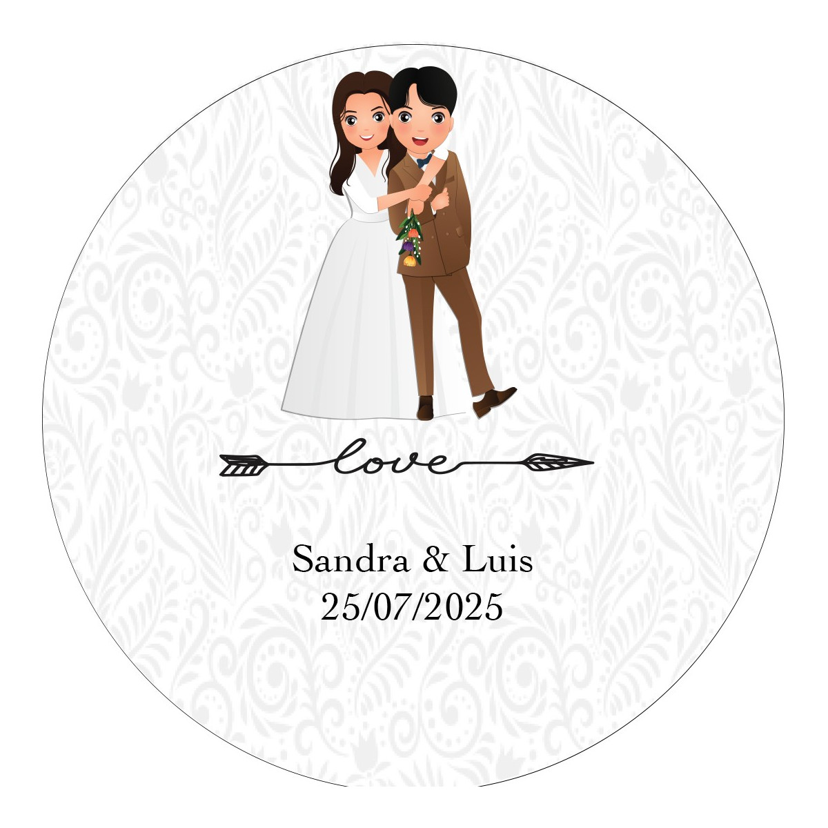 Adesivo de casamento personalizado redondo de 3 cm