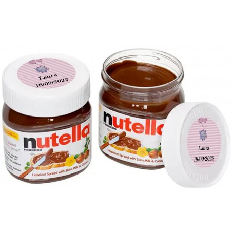 Nutella em pote de 25 gramas com adesivo personalizado de batizado de menina com nome e data