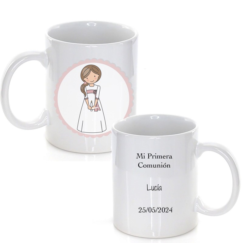 Caneca de comunhão personalizada para meninas com frase e nome