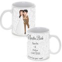 Caneca de casamento personalizada com frase, nome e data