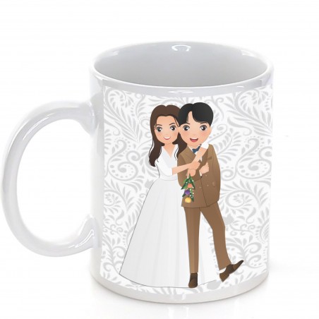 Caneca de casamento personalizada com frase, nome e data