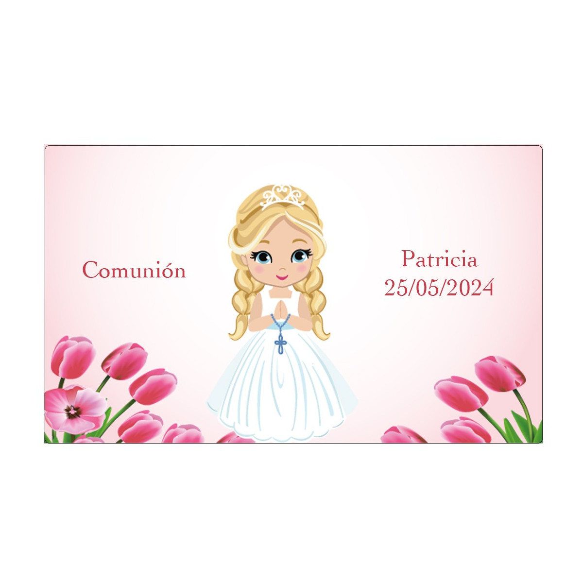 Adesivo de comunhão personalizado para menina com nome e data