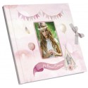 Livro de comunhão rosa para fotos com fecho de laço