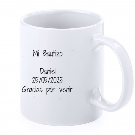 Caneca de batismo elefante celeste personalizada com nome, data e dedicatória