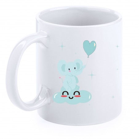 Caneca de batismo elefante celeste personalizada com nome, data e dedicatória