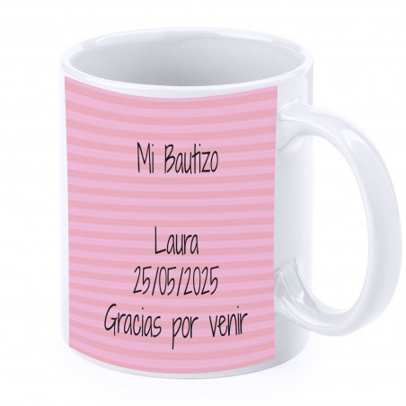 Caneca de batizado personalizada elefante rosa com nome, data e dedicatória