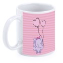 Caneca de batizado personalizada elefante rosa com nome, data e dedicatória