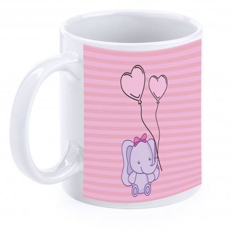 Caneca de batizado personalizada elefante rosa com nome, data e dedicatória